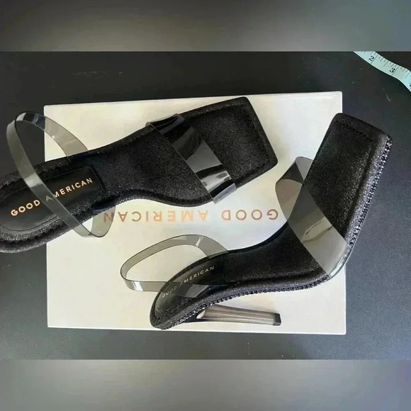 GOOD AMERICAN CRYSTAL CRUSH LUCITE SANDAL STILETTO HEELS SIZE 9 1/2 - Picture 4 of 11